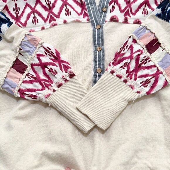 Anthropologie Pilcro Crafted Button Front Pullover Hooded Printed Lace Cream XS - Picture 8 of 8